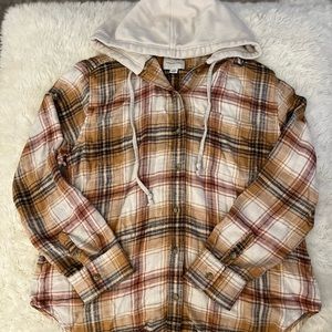 American Eagle Oversized Hooded Flannel Shirt Size Medium